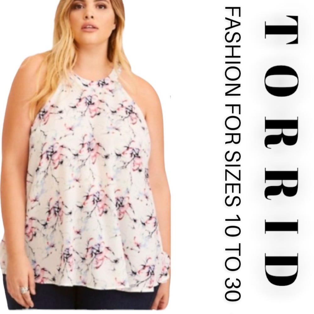 💥🆕 NWOT Torrid mock neck white floral sleeveless top size 0-12-L
